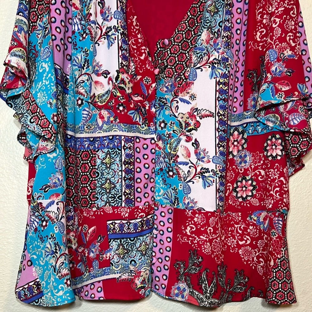 Chico's Multicolor Patchwork Short Sleeve Blouse … - image 5